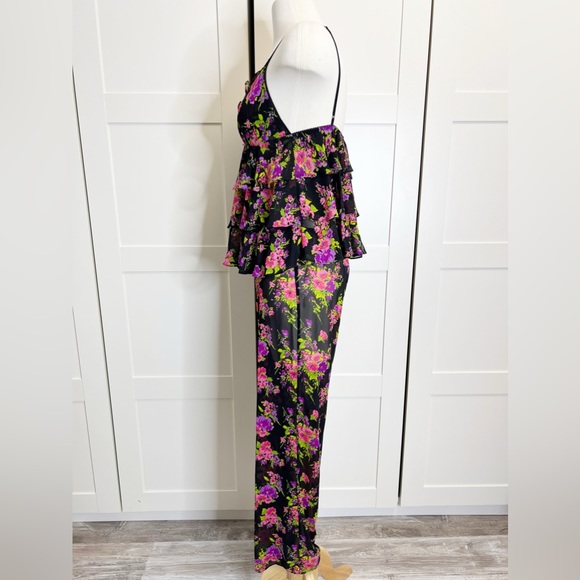 Betsey Johnson Intimates Sheer Floral Ruffle Pajama Set M - Picture 4 of 7